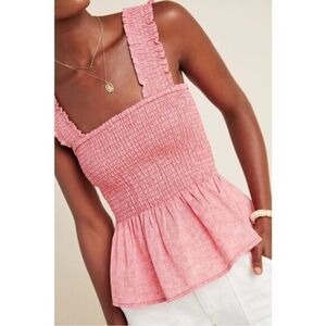 Anthropologie Maeve Schuyler Smocked Peplum Linen Blend Sleeveless Top